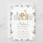 シックなジャングルアニマルズグリーン誕生日ボーイガール 招待状 (正面)