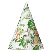 シックなジャングルアニマルズサファリ1st誕生日の緑 パーティーハット (左)