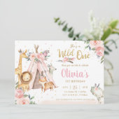 シックなジャングルアニマルトライバルワイルドワン1歳の誕生日 招待状 (スタンド正面)