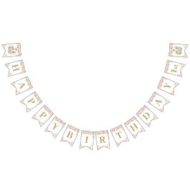 シックなジャングルアニマル赤面ピンクフローラ誕生日 バンティングフラッグ