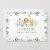 シックなジャングル動物の緑おむつラッフルカード 招待状 (正面)
