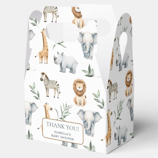 シックなジャングル動物の緑のサファリベイビーシャワー フェイバーボックス (オープン)