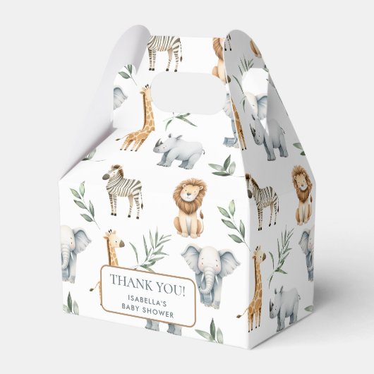 シックなジャングル動物の緑のサファリベイビーシャワー フェイバーボックス (正面サイド)