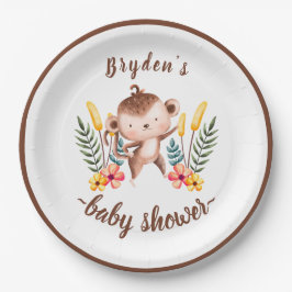 シックなジャングル動物の緑のニュートラルベビーシャワー ペーパープレート