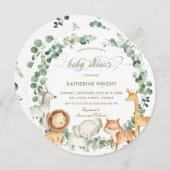 シックなジャングル動物の緑のニュートラルベビーシャワー 招待状 (正面/裏面)