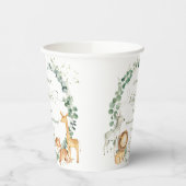 シックなジャングル動物の緑のニュートラルベビーシャワー 紙コップ (左)