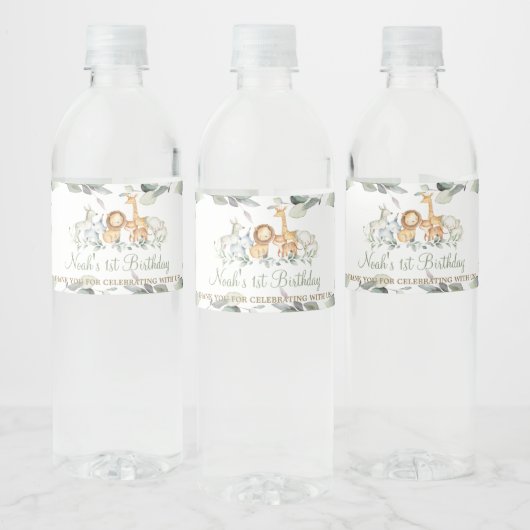 シックなジャングル動物の緑の誕生日パーティーのお気に入り ペットボトルラベル (ボトル)