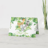 シックなジャングル動物の緑の誕生日ベビーシャワー サンキューカード (正面)