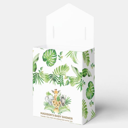 シックなジャングル動物の緑の赤ちゃんシャワーありがとう フェイバーボックス (オープン)