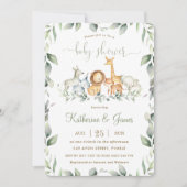 シックなジャングル動物の緑の赤ちゃんシャワーニュートラル 招待状 (正面)