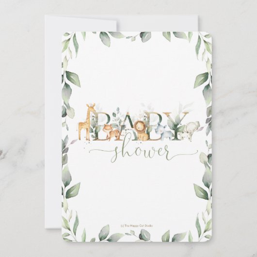 シックなジャングル動物の緑の赤ちゃんシャワー男の子 招待状 (裏面)