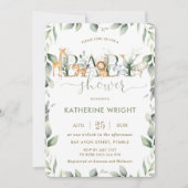 シックなジャングル動物の緑の赤ちゃんシャワー男の子 招待状 (正面)