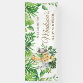 シックなジャングル動物の緑の赤ちゃんシャワー背景 横断幕 (縦)