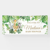 シックなジャングル動物の緑の赤ちゃんシャワー背景 横断幕 (横)