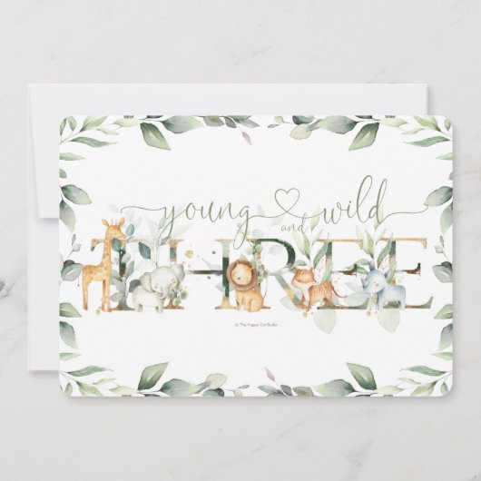 シックなジャングル動物の緑の野生の3番目の誕生日 招待状 (裏面)