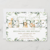 シックなジャングル動物の緑の野生の3番目の誕生日 招待状 (正面)