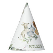 シックなジャングル動物の緑1st誕生日の男の子 パーティーハット (左)