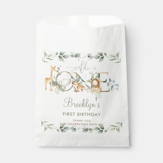 シックなジャングル動物の緑1st誕生日ワイルドワン フェイバーバッグ (正面)