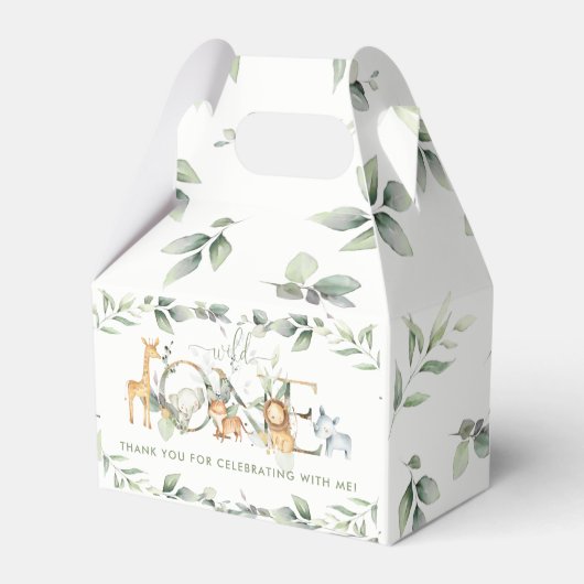 シックなジャングル動物の緑1st誕生日ワイルドワン フェイバーボックス (裏面サイド)