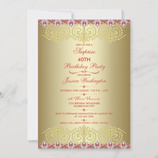 シックなジュエルティアラとフルーアデライスサプライズパーティー 招待状 (裏面)