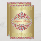 シックなジュエルティアラとフルーアデライスサプライズパーティー 招待状 (正面/裏面)