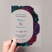 シックなジュエルトーンネイビーブルゴーニュ結婚フローラ アクリル招待状 (インサイチュ (ポータブル))