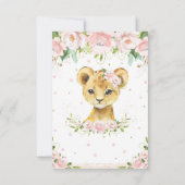 シックなスイートライオン赤面ピンクフローラベビーシャワー サンキューカード (裏面)