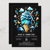 シックなスウィートボーイズ少年アイスクリーム誕生日 招待状 (正面/裏面)