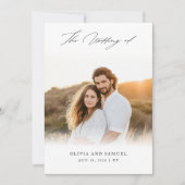 シックなスクリプエレガントトフォトオーバーレイ結婚ホワイト 招待状 (正面)