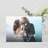 シックなスクリプシンプルトのエレガントな結婚式ありがとう写真 カード (スタンド正面)