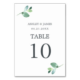 シックなスクリプトのユーカリのミニマル葉結婚の テーブルナンバー