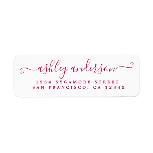 シックなスクリプトの赤いインク名差出人住所 ラベル (正面)