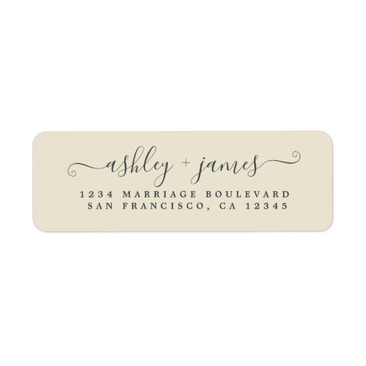 シックなスクリプトアンティーク結婚ホワイト差出人住所 ラベル (正面)