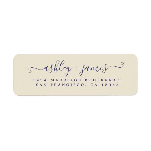 シックなスクリプトアンティーク結婚ホワイト差出人住所 ラベル (正面)