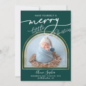 シックなスクリプトアーチフレームの誕生のお知らせ シーズンカード (正面)