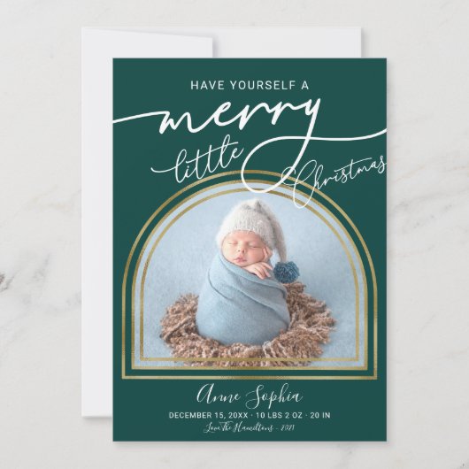 シックなスクリプトアーチフレームの誕生のお知らせ シーズンカード (正面)