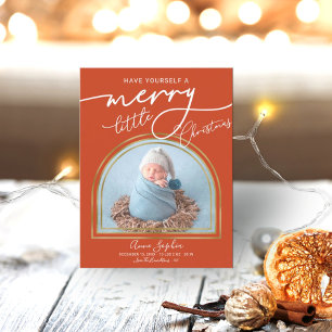 シックなスクリプトアーチフレームの誕生のお知らせ シーズンポストカード