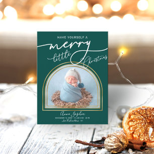 シックなスクリプトアーチフレームの誕生のお知らせ シーズンポストカード