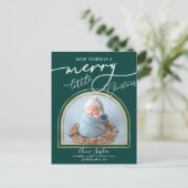 シックなスクリプトアーチフレームの誕生のお知らせ シーズンポストカード (スタンド正面)