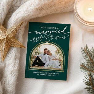 シックなスクリプトアーチホリデー結婚の発表 シーズンポストカード