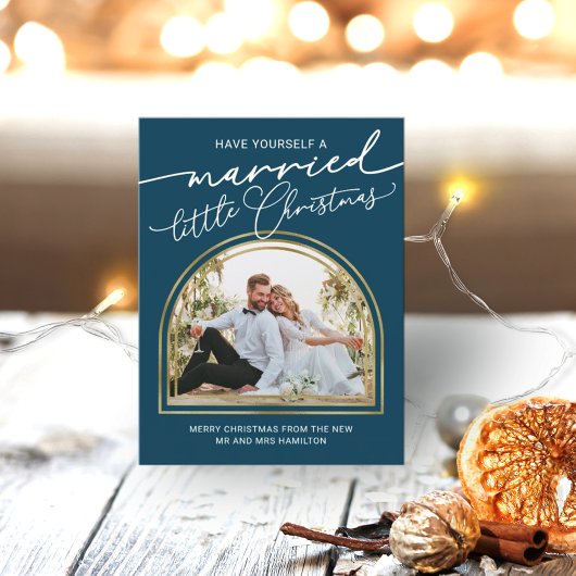 シックなスクリプトアーチホリデー結婚の発表 シーズンポストカード