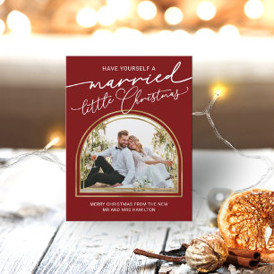 シックなスクリプトアーチホリデー結婚の発表 シーズンポストカード