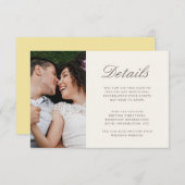 シックなスクリプトイエロー結婚の詳細写真 エンクロージャーカード (正面/裏面)