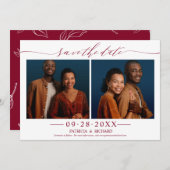 シックなスクリプトウェディング日付2フォトコラージュを保存 招待状 (正面/裏面)