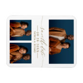 シックなスクリプトウェディング日付3フォトコラージュを保存 マグネット (横)