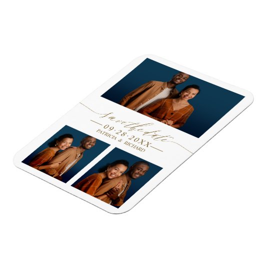 シックなスクリプトウェディング日付3フォトコラージュを保存 マグネット (左側)