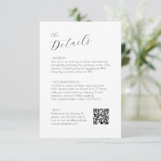 シックなスクリプトウェディングrsvpとエンクロージャカード エンクロージャーカード (スタンド正面)