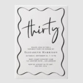 シックなスクリプトウェーブフレーム30th誕生日パーティー ベラム紙招待状 (正面)