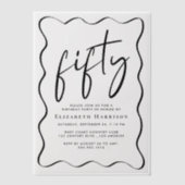 シックなスクリプトウェーブフレーム50th誕生日パーティー ベラム紙招待状 (正面)