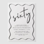 シックなスクリプトウェーブフレーム60th誕生日パーティー ベラム紙招待状 (正面)